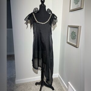 Anthropologie Maeve Asymmetrical Sheer Dress with Bow/Pearl/Rhinestone Details